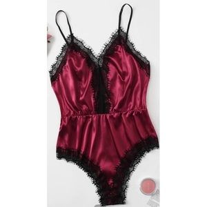 PLUS SATIN CONTRAST LACE CAMI SLEEP BODYSUIT